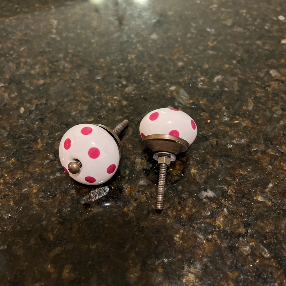 White Ceramic Drawer Knobs with Pink Polka Dots (Set of 2)